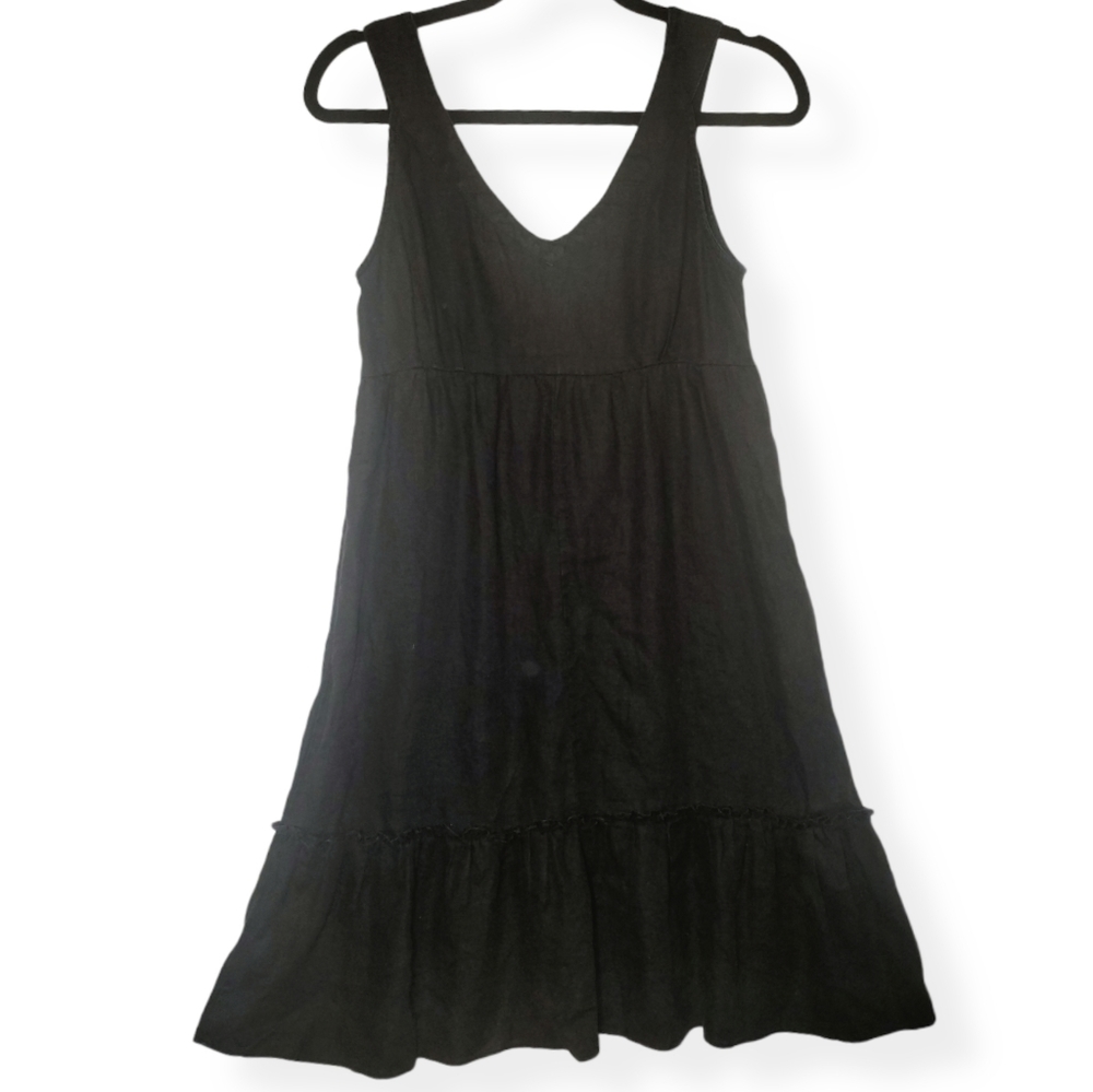Mossimo 100% Linen Black Ruffled Sundress Medium
